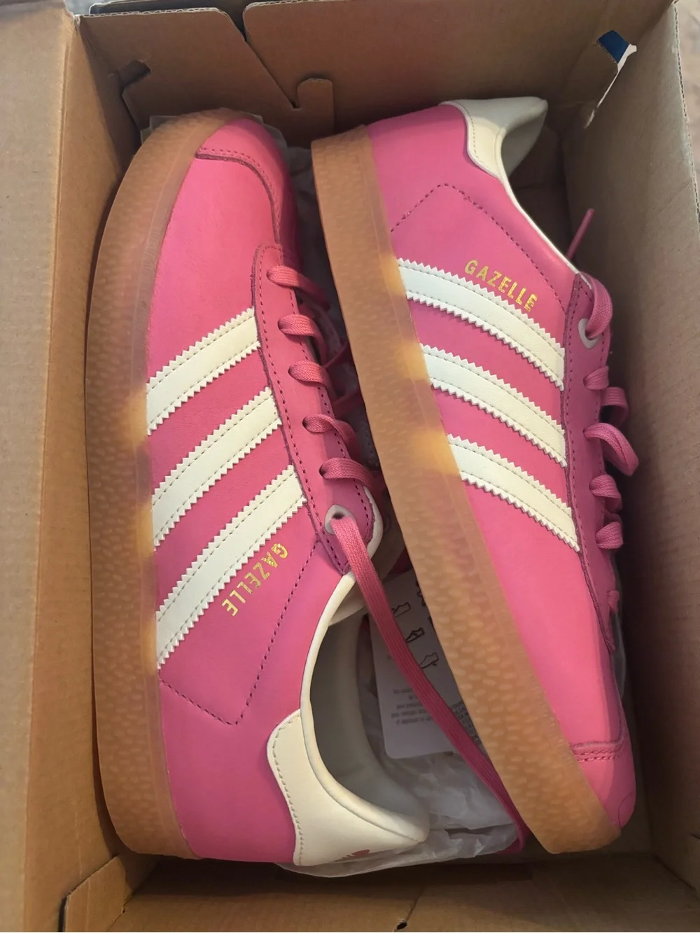 adidas Kids Gazelle Pink and White Sneakers with Gum Sole